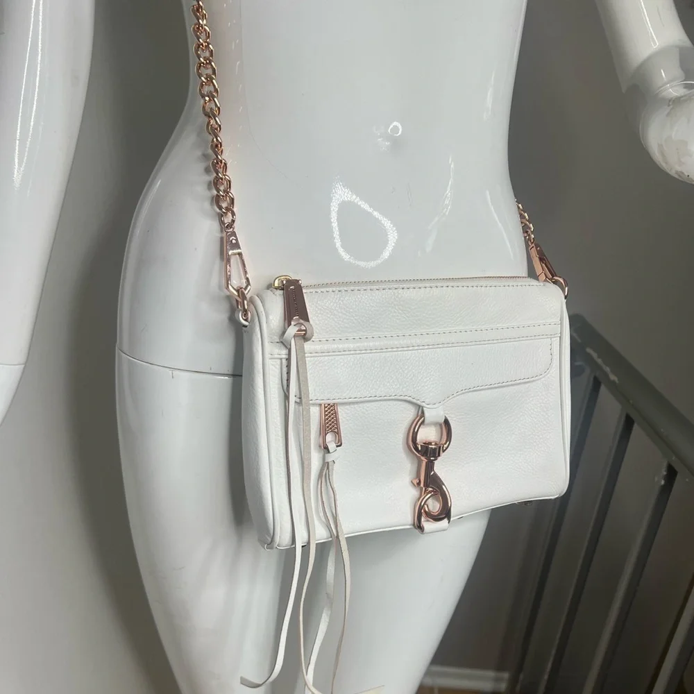 Rebecca Minkoff Avery White Rose Gold Hardware Leather Cross Body Bag Worn Once